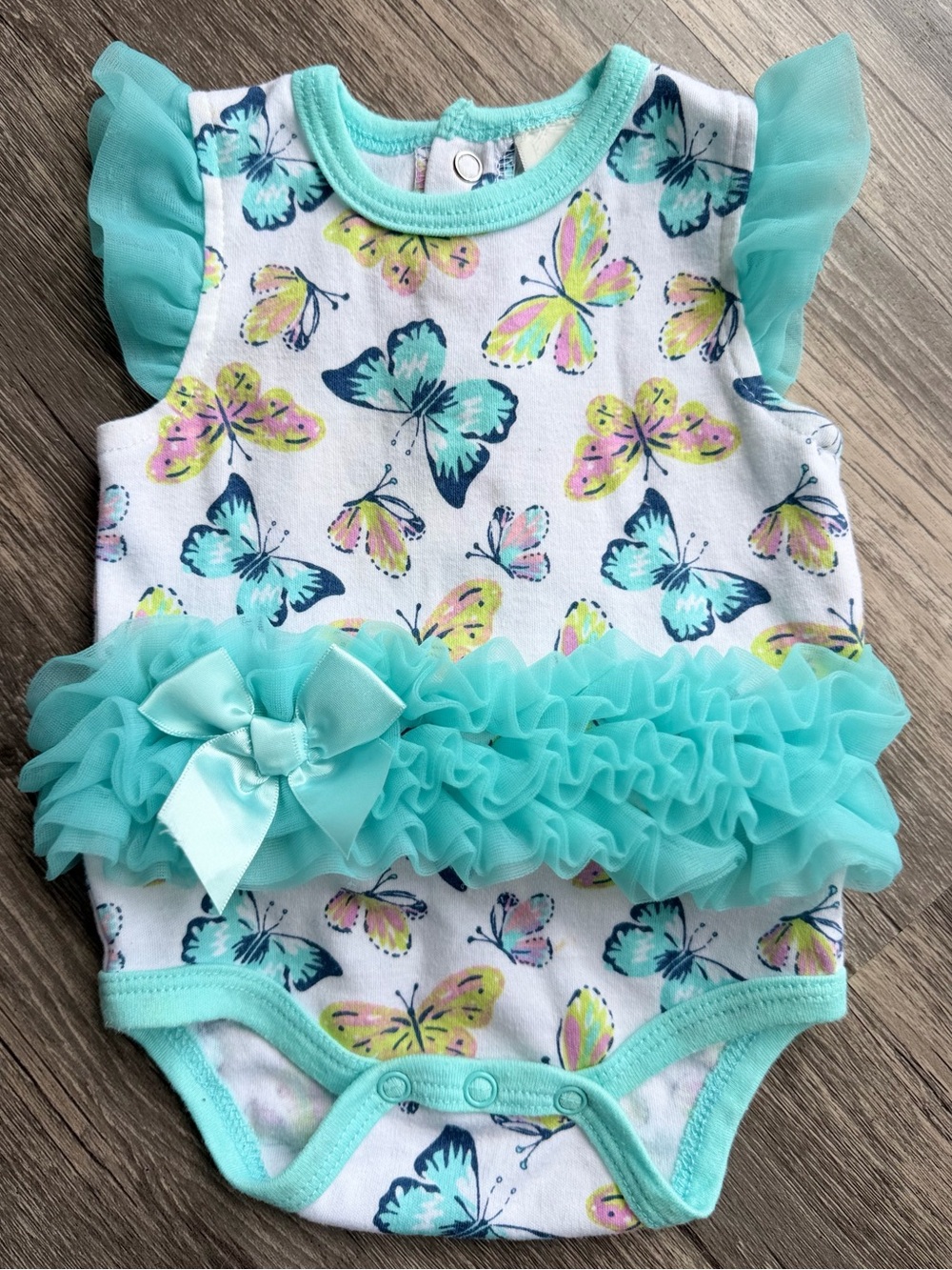 Kyle&Deena Ruffled Butterfly Baby Onesie in Aqua 0-3M